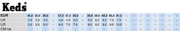 Keds Size Chart In Cm